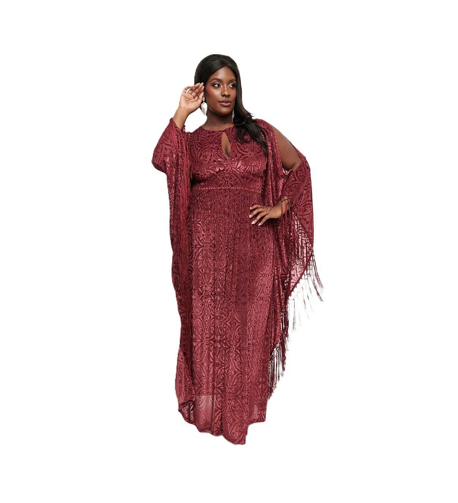 Unique Vintage Plus 1960s Fringe Flutter Sleeve Caftan
