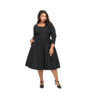 Unique Vintage Plus Sweetheart Long Sleeve Swing Dress