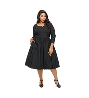 Unique Vintage Plus Sweetheart Long Sleeve Swing Dress