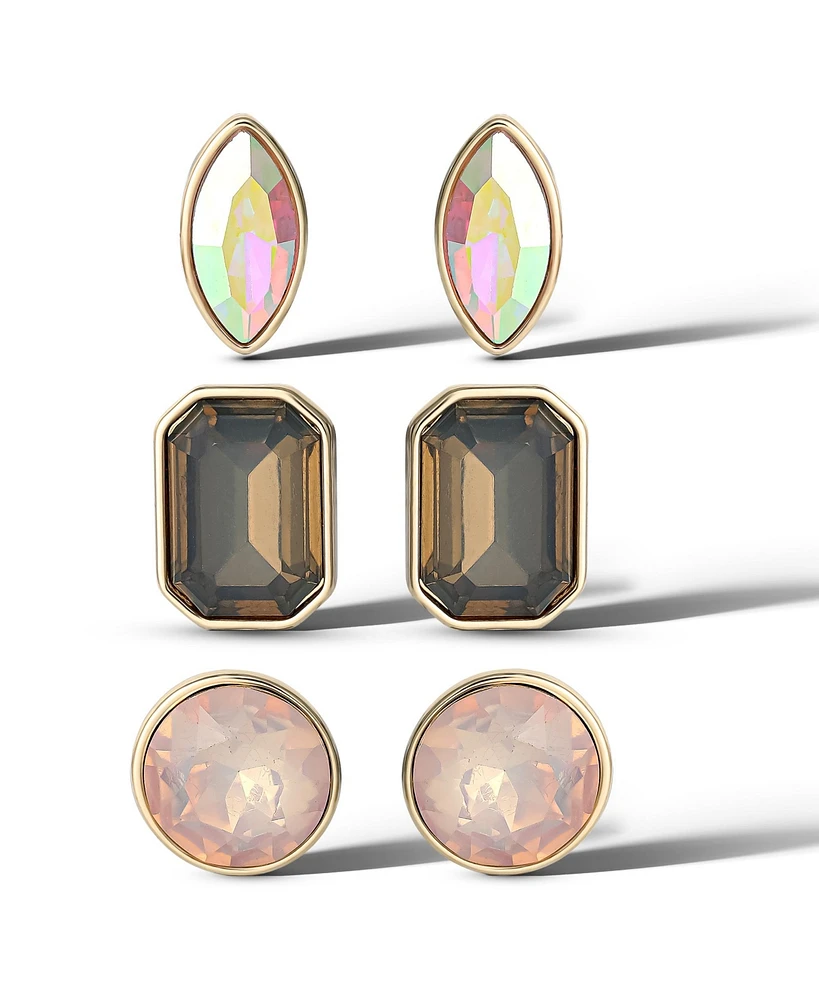 Jessica Simpson Multi-Stone Stud Black Pink and Ab Cyrstal Earring Set - 3 Pairs