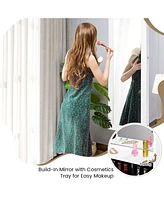 Lockable Wall Door Mounted Mirror Jewelry Cabinet with Led Lights