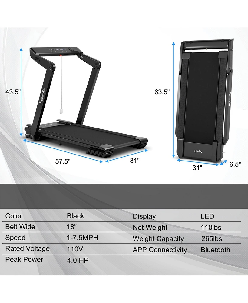 Gymax 4 Hp Folding Treadmill Electric Walking Running Machine w/ Fatigue Button