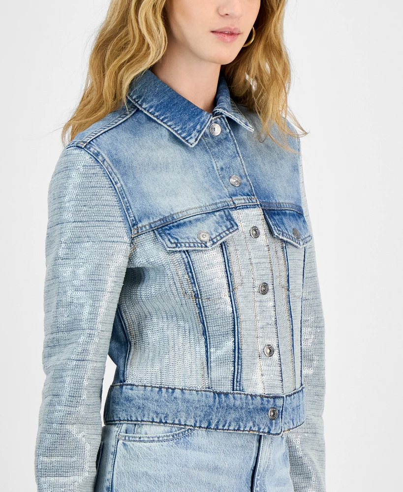 Guess Women's Clara Cotton Cropped Trucker Jacket
