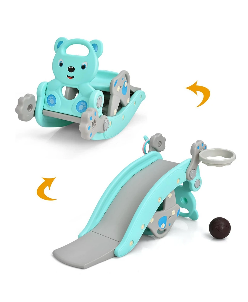 Gouun 4-in-1 Toddler Slide and Rocking Horse Playset with Basketball Hoop