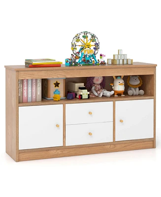 Kids Toy Storage Organizer Wooden Children Bookshelf Chest with Open Shelf
