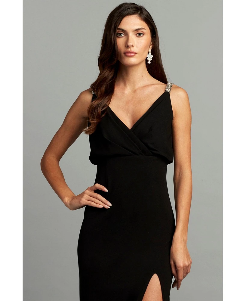 Tadashi Shoji Mora Pearl Strap Blouson Midi Dress