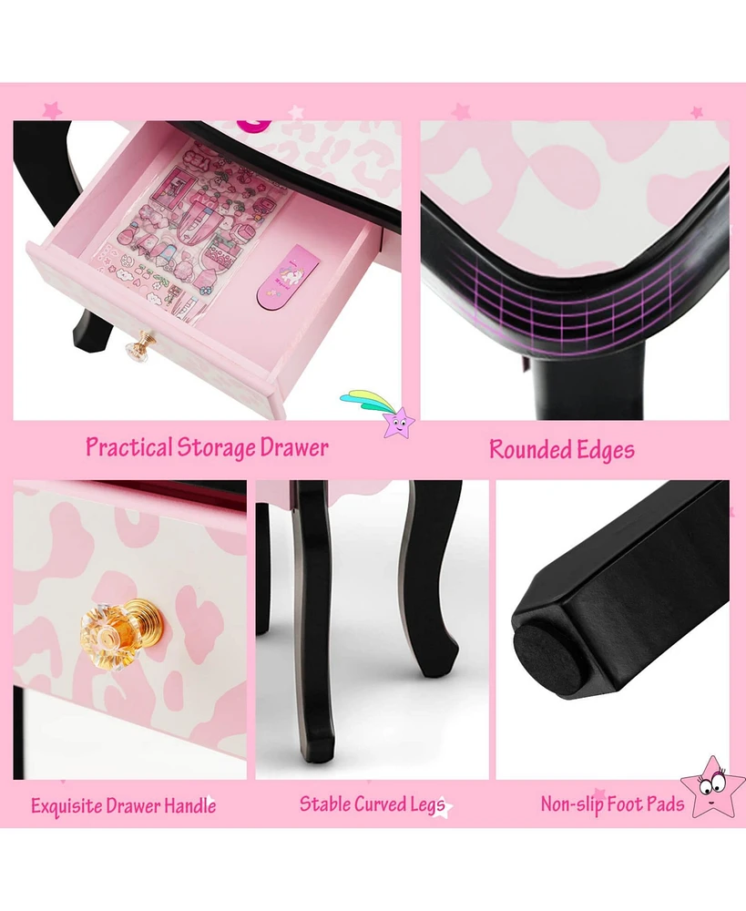 Gouun Kid Vanity Set with Tri-Folding Mirror and Leopard Print