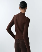 Mango Women's Contrast Panel Ribbed Cardigan