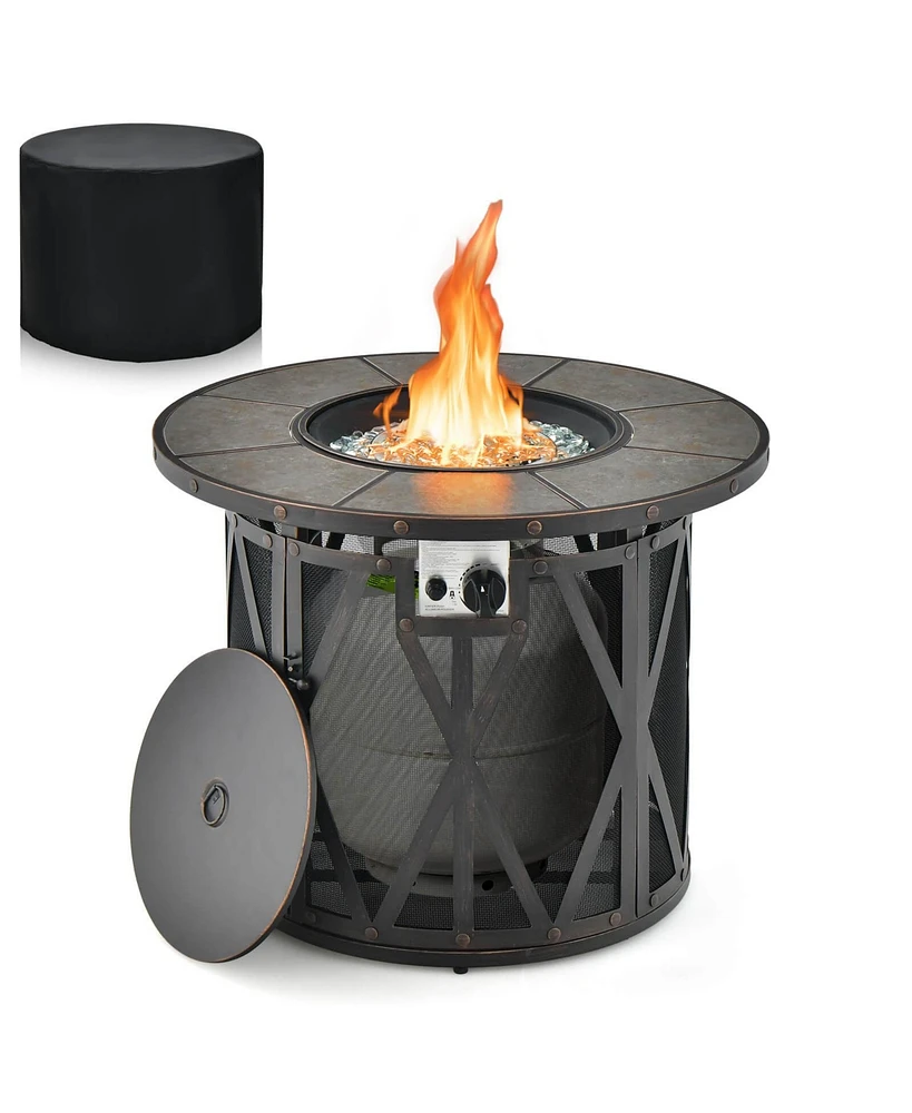 Gouun 32 Inch 30000BTU Fire Pit Table with Fire Glasses and Pvc Cover