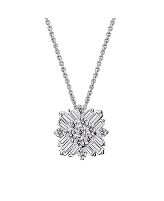 Sterling Silver White Gold Plated Cubic Zirconia Snowflake Cluster Pendant Necklace