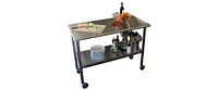 Stainless Steel Kitchen Island Cart – 2-Foot Mobile Prep Table with Locking Casters for Food Prep & Storage