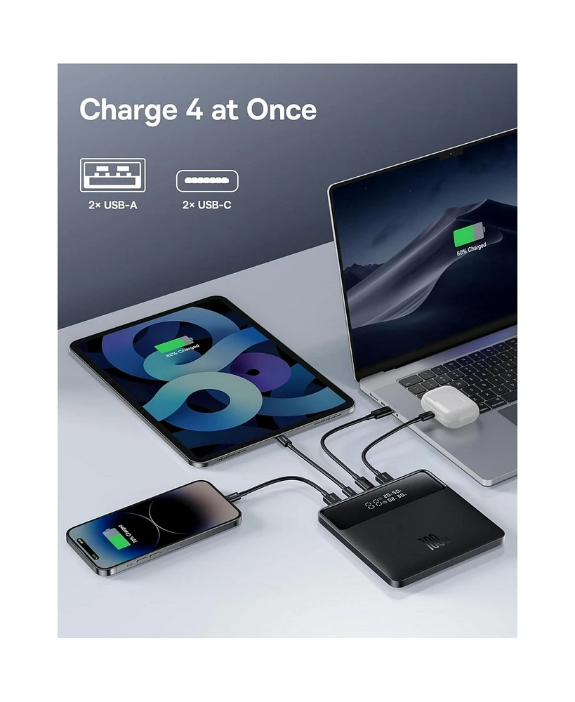 Baseus Laptop Power Bank, 20000mAh 100W Fast Charging Portable Charger with Digital Display, Blade Hd Slim Battery Pack for Laptop, Black