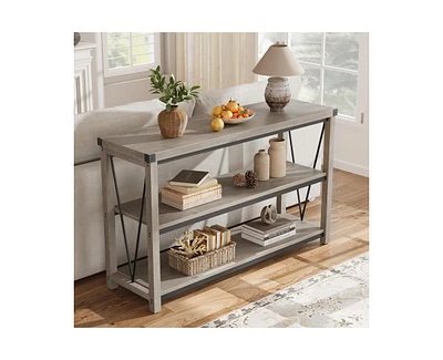 Farmhouse Entryway Table,47 Inch Narrow Long Console Table with Storage, 3 Tier Wood Console Table for Living Room