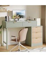 Tribesigns Computer Desk with 5 Drawers, Reversible Small Writing Desk with Storage, Modern Wooden Study Table Office Workstation for Home Office, Sma