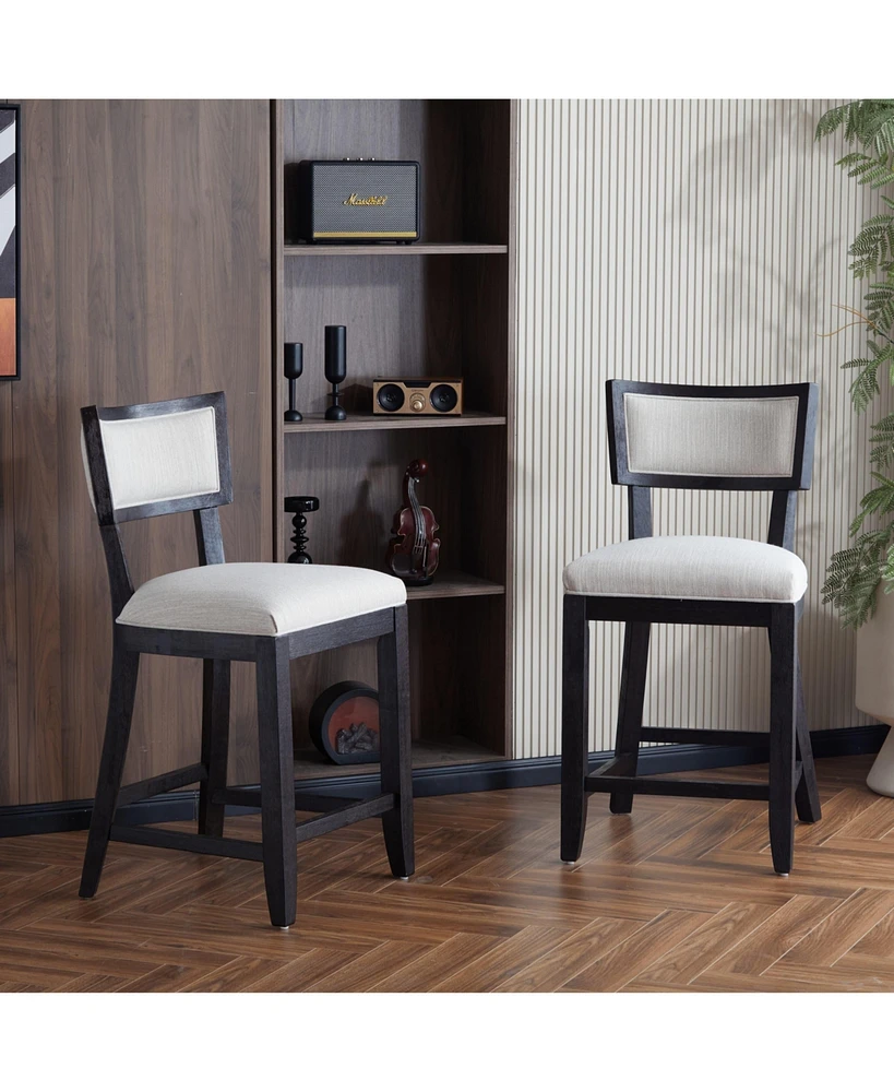 26.5" Counter Height Bar Stools Set of 2, Upholstered with Backrest and Rubber Wood Frame-The Pop Home