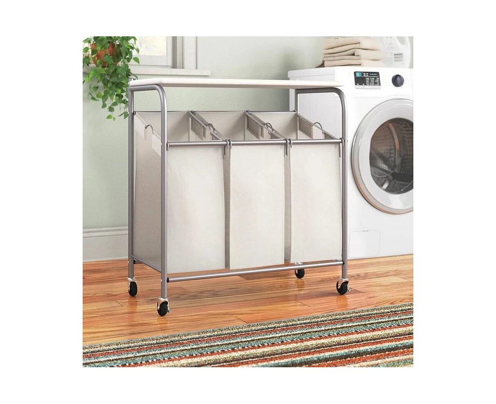 Slickblue 3-Section Wheeled Laundry Sorter Cart for Easy Sorting and Convenient Laundry Organization
