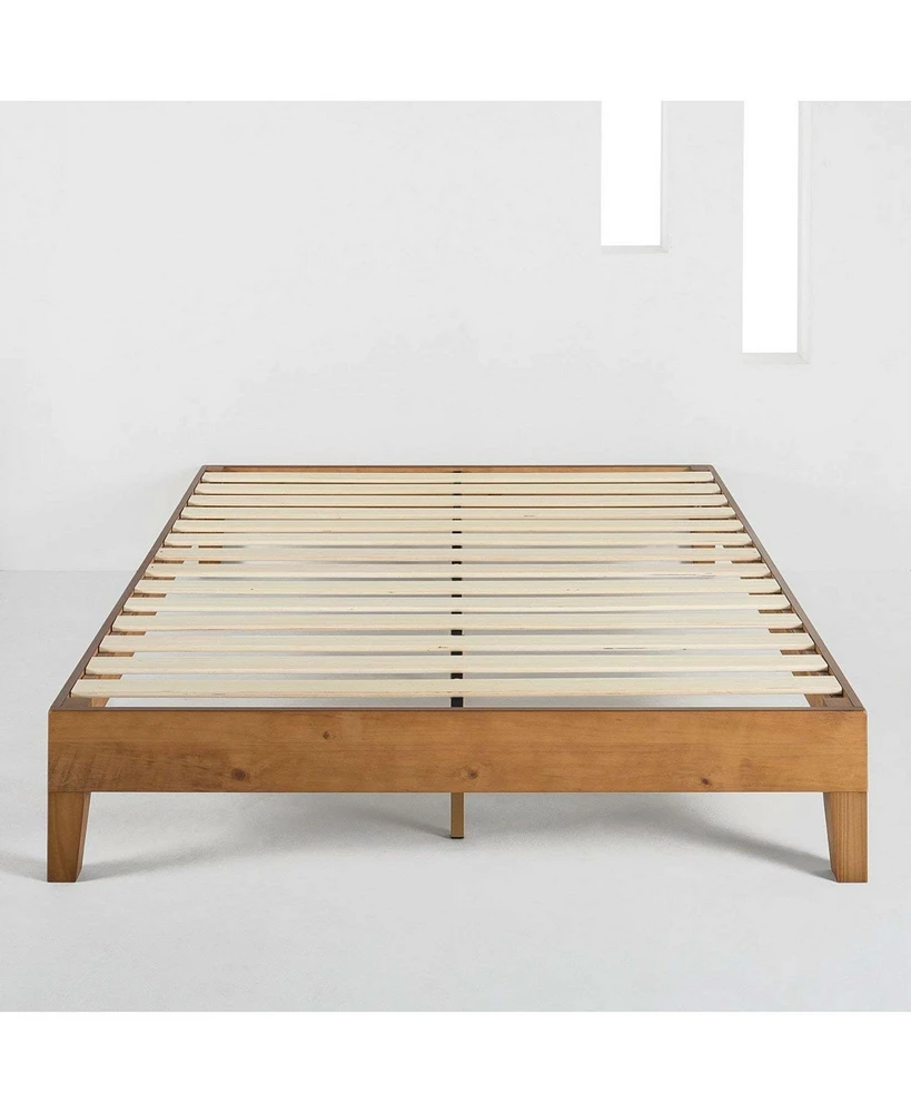 Solid Wood Platform Bed Frame – Mid-Century Modern Style with Angled Legs and Sturdy Support Slats