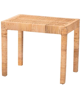 Baxton Studio Abelia Modern Bohemian Natural Rattan Mahogany Wood Short Accent Bench