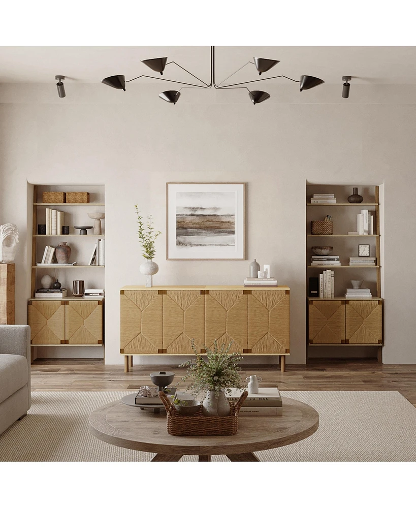 LuxenHome Mid-Century Modern Rope 2-Door Cabinet with Wood Legs