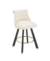 Set of 2 Velvet Swivel Bar Stools, 360° Rotation, Modern Kitchen Chairs-The Pop Home
