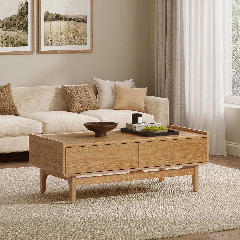 LuxenHome Summer Oak Engineered Wood Coffee Table with Storage