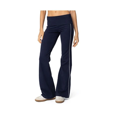 Edikted Womens Livie Fold Over Flared Leggings