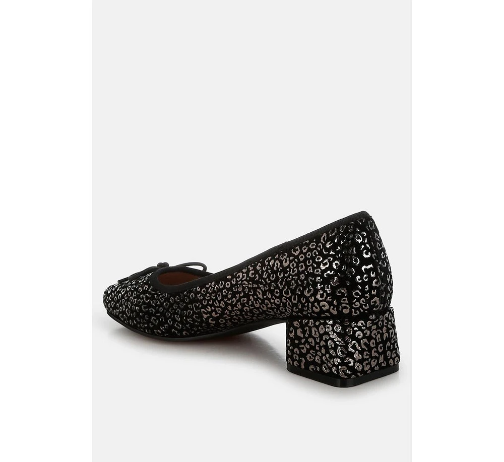 Ningen Leopard Print Block Heel Ballerinas