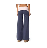 Edikted Womens Wide Leg Contrast Fold Over Pants