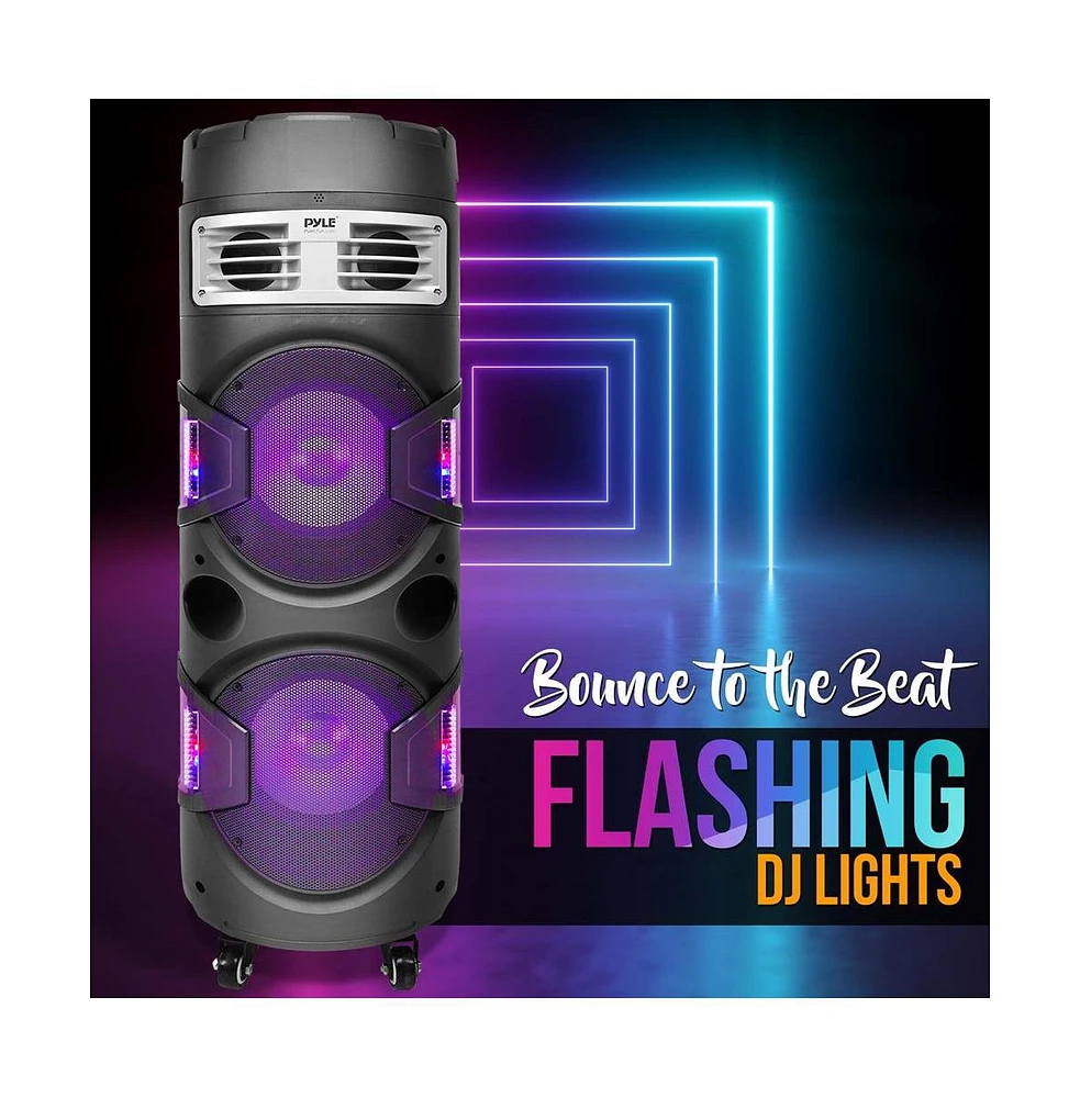 Pyle Portable Bluetooth Pa Speaker & Microphone System with Led Lights, MP3/Usb Reader, Fm Radio