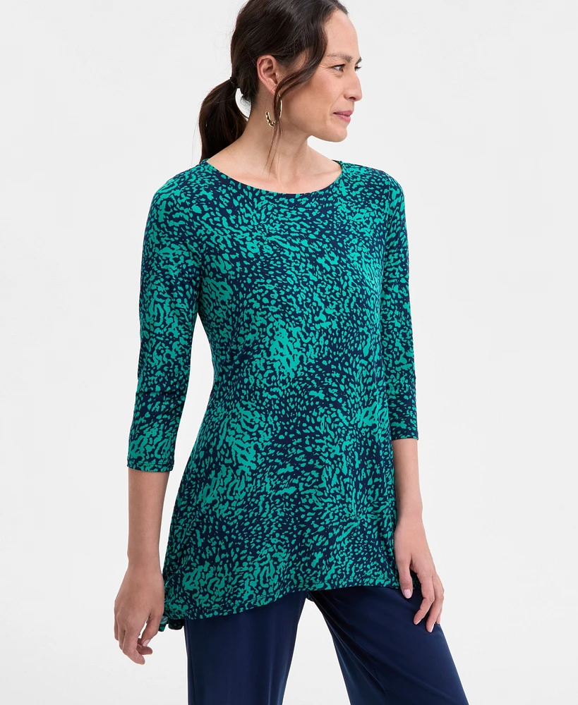 Jm Collection Petite Splash Cheetah Knit Swing Top, Exclusively at Macy's