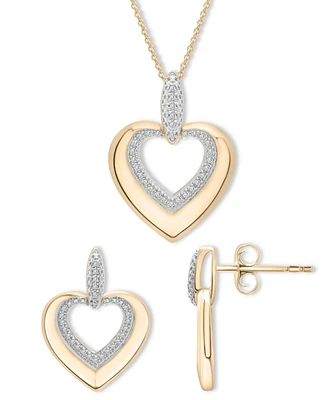 2-Pc. Set Diamond Heart Pendant Necklace & Matching Drop Earrings (1/5 ct. t.w.) in 14k Gold-Plated Sterling Silver, Exclusively at Macy's