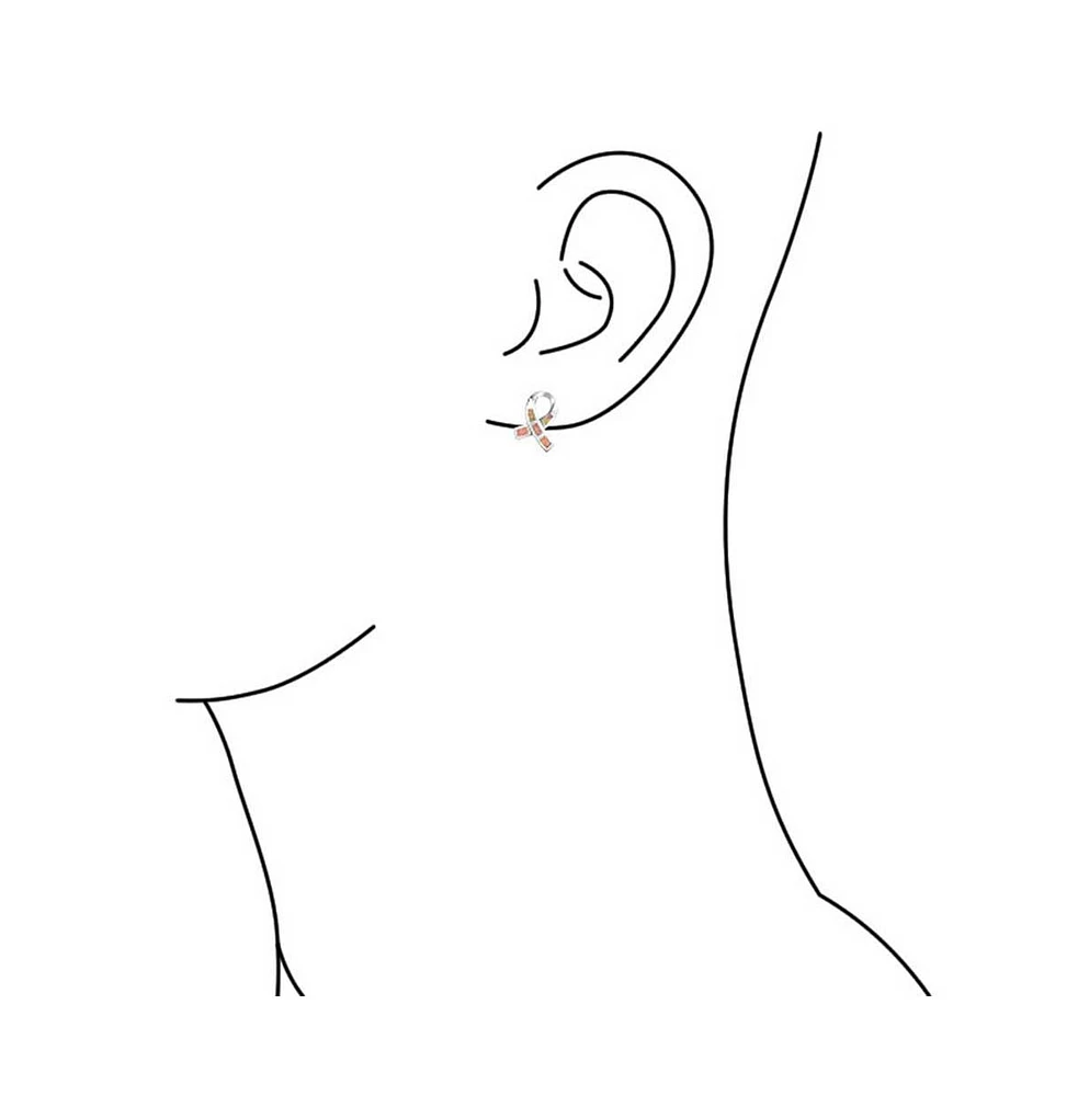 Bling Jewelry Pink Synthetic Opal Ribbon Breast Cancer Awareness Stud Earrings Sterling Silver 8MM