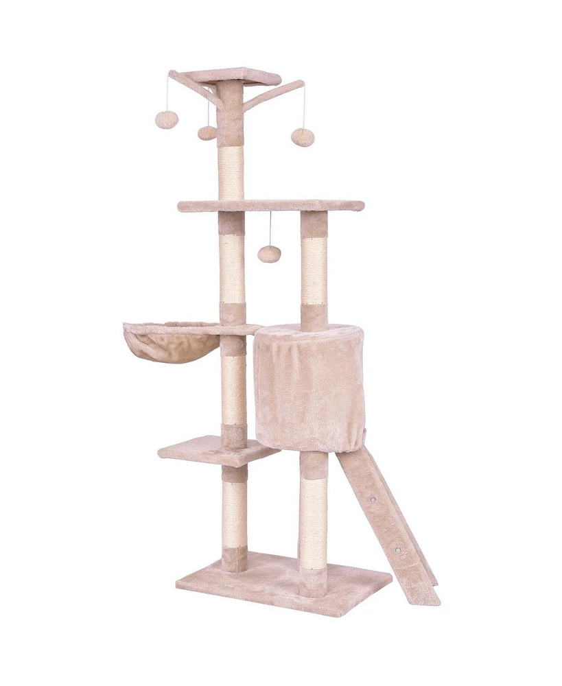 Gymax 56'' Cat Tree Kitten Pet Play House Furniture Condo Scratching Posts Ladder