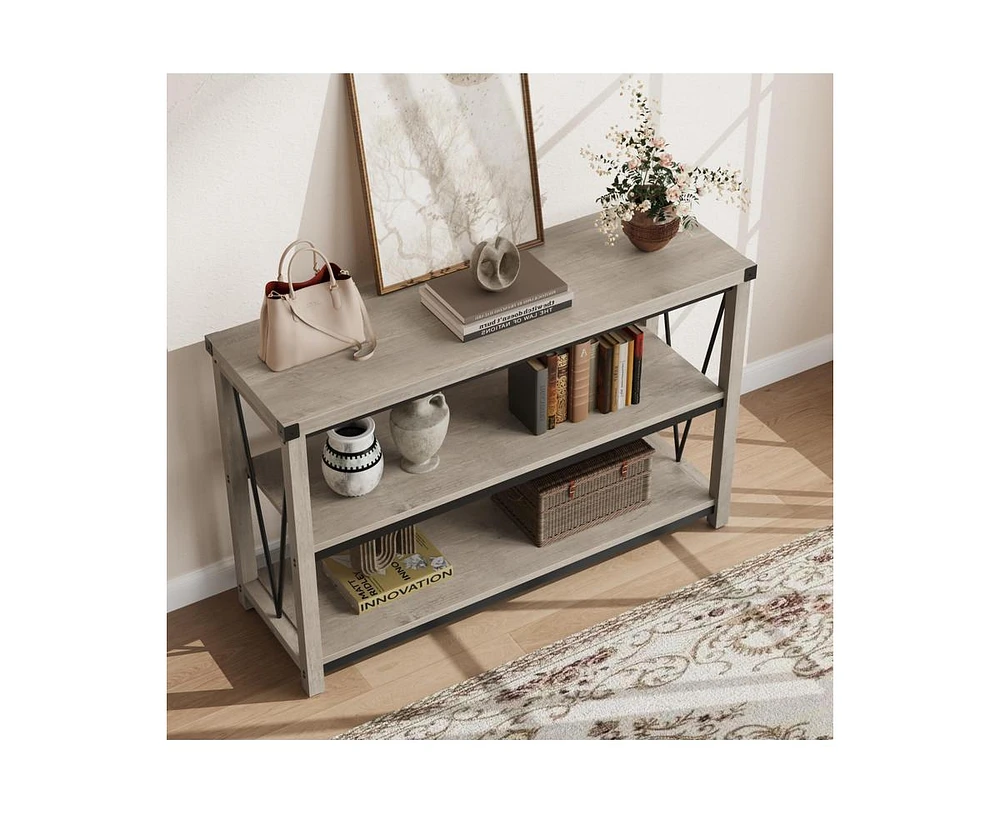 Farmhouse Entryway Table,47 Inch Narrow Long Console Table with Storage, 3 Tier Wood Console Table for Living Room