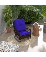 Outsunny Outdoor Wicker Rocking Chair Wide Cushion, Steel Frame,