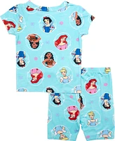 Disney Princess Toddler Girls Short Sleeve and Biker Shorts, 2-Piece Pajama Set