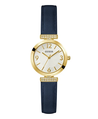Guess Women's Analog Blue Genuine Leather Watch, 28mm