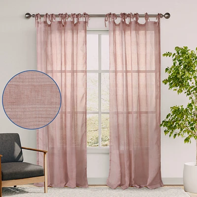 Grayson Stripe Sheer Tie Top Curtains Pair, 52"X84"