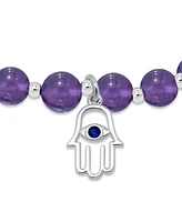 Macy's Silver-Plated Beaded Hamsa Hand Charm Stretch Bracelet
