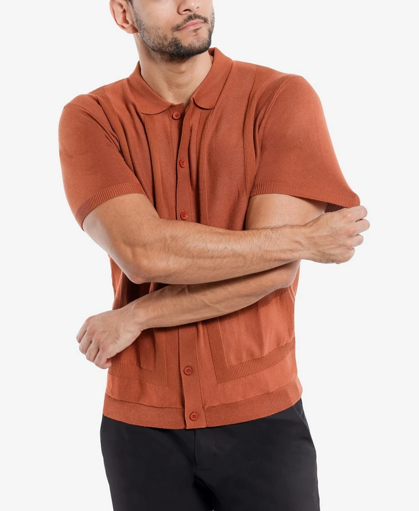 Spring + Mercer Men's Classic Ribbed Texture Polo Sweater