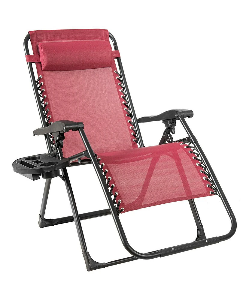 Gymax Folding Zero Gravity Lounge Chair Recliner w/ Cup Holder Tray Pillow Red