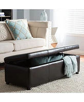 Baxton Studio Dark Brown Pu Leather Storage Bench Ottoman with Stitching