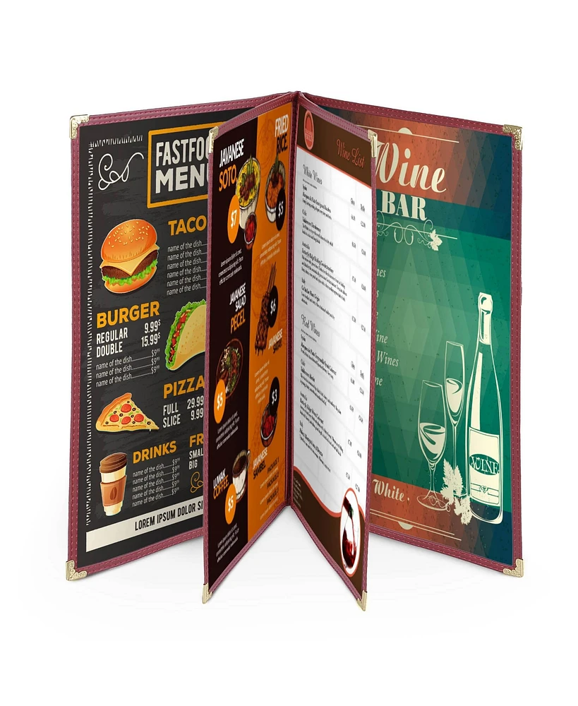 WeChef 40 Pack Menu Covers 8.5x14" 8 Views Book Style Cafe Restaurant Burgundy