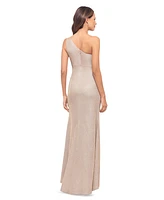 Betsy & Adam Petite Rosette One-Shoulder Gown