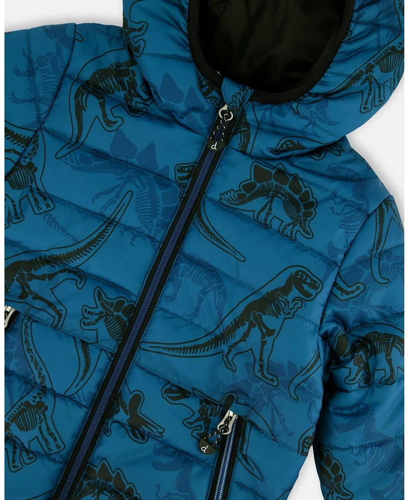 Deux par Deux Baby Boys Printed Quilted Mid-Season Jacket Blue And Gray