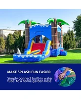 HeroKiddo Ocean Shark Commercial Grade Inflatable Bounce House Water Slide Combo with Attached Splash Pool (No Blower Included)