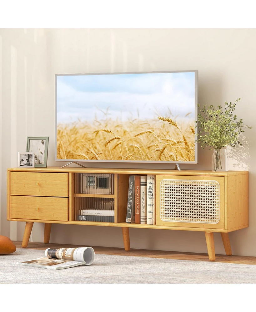 Gouun Bamboo Tv Stand for Tv up to 65 Inch