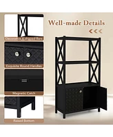 Bathroom Storage Cabinet with Open Shelves & Double Doors Modern Organizer