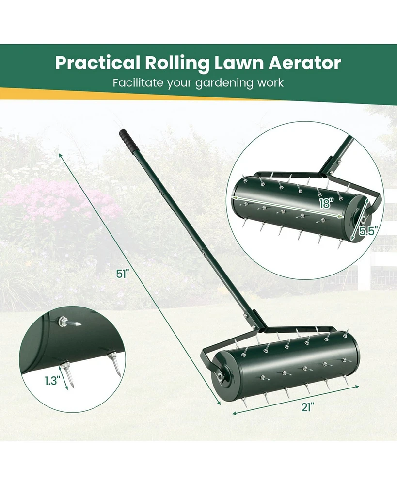 Mecale 21 Inch Manual Lawn Aerator with Detachable Handle Filled with Sand or Stone
