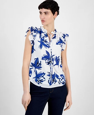 Anne Klein Women's Floral-Print Ruffle-Sleeve Blouse